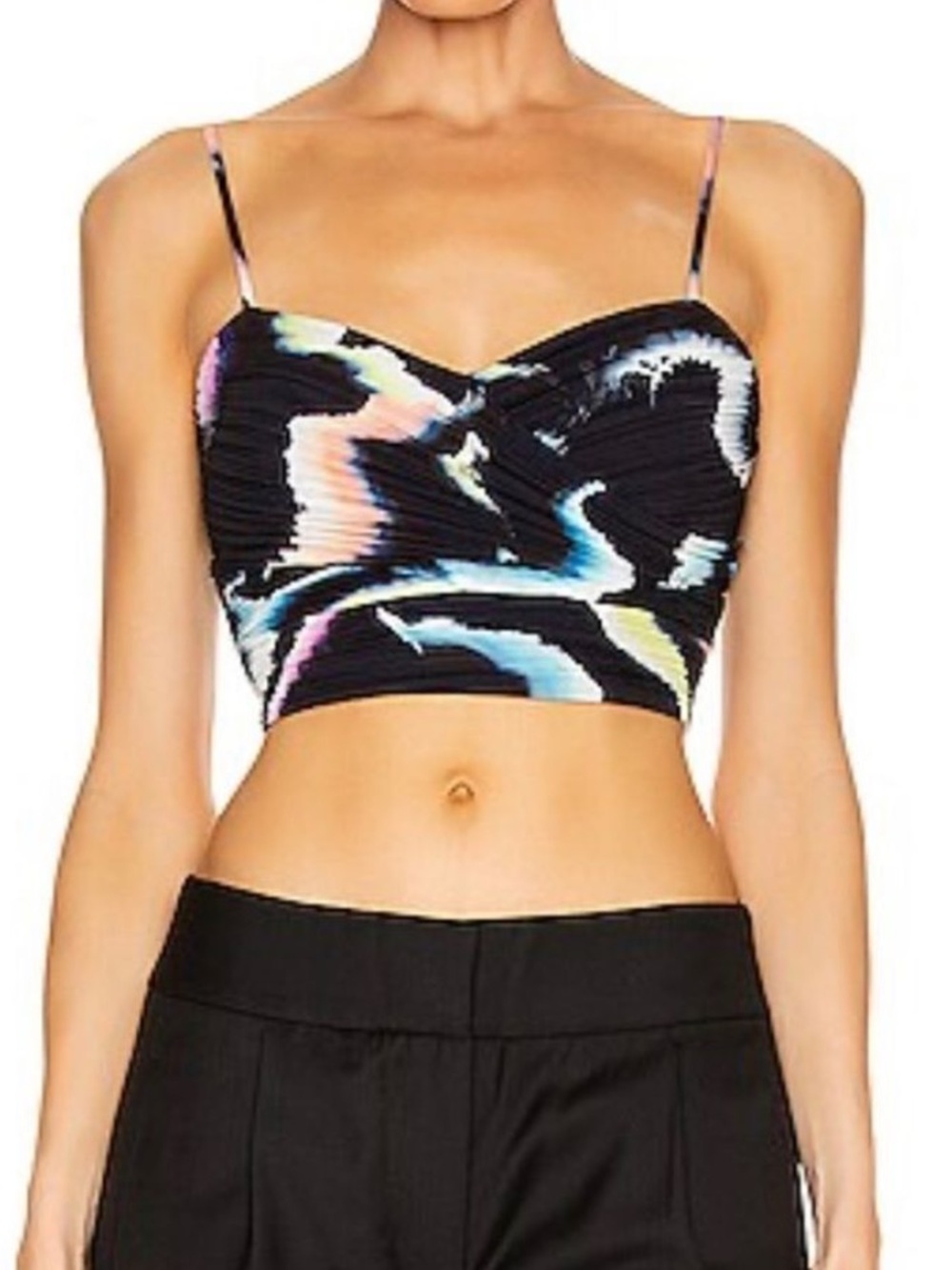 ALC Women’s Sula  Black Brushstroke crop  Cropped Cami Top shirred size 2